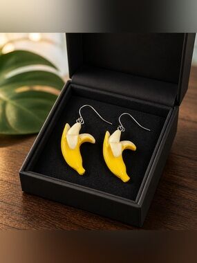 Playful Yellow Banana Dangle Earrings